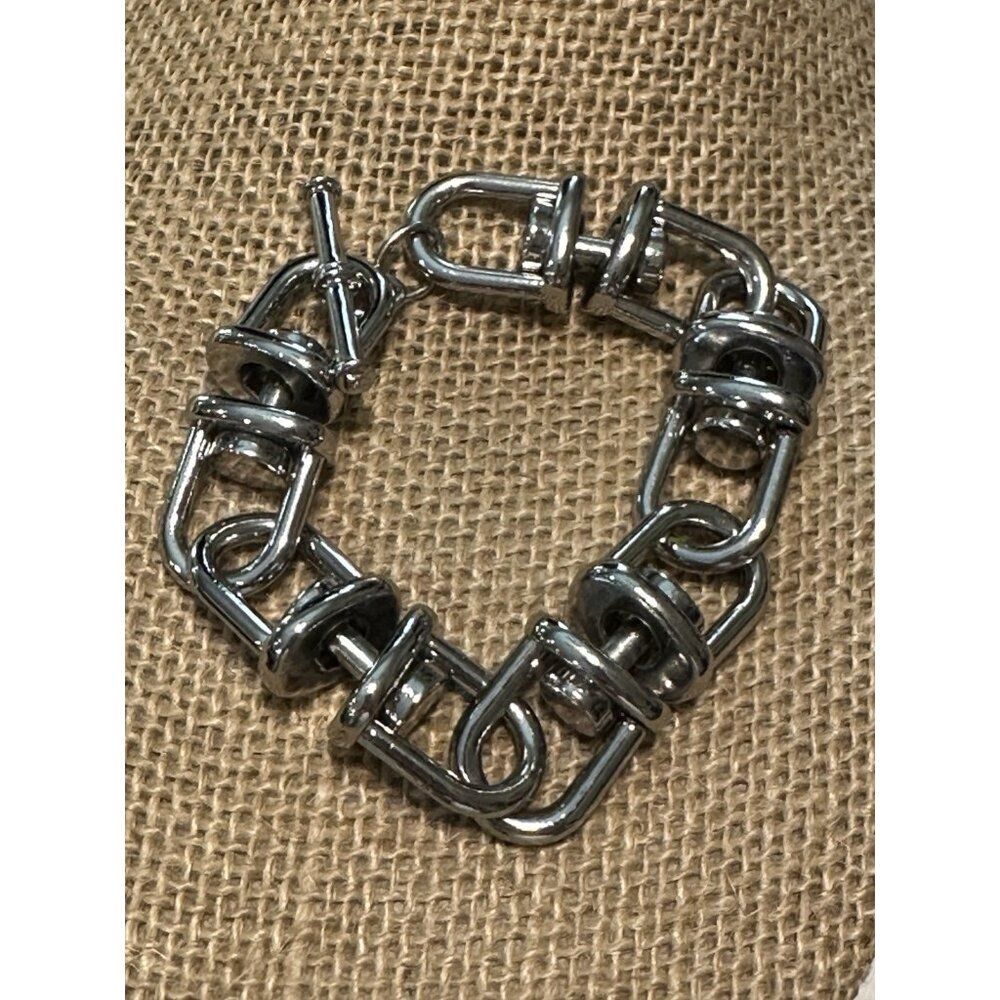 Silver Tone Hardware Large Link Chunky Chain Bracelet Toggle Rock Punk Metal